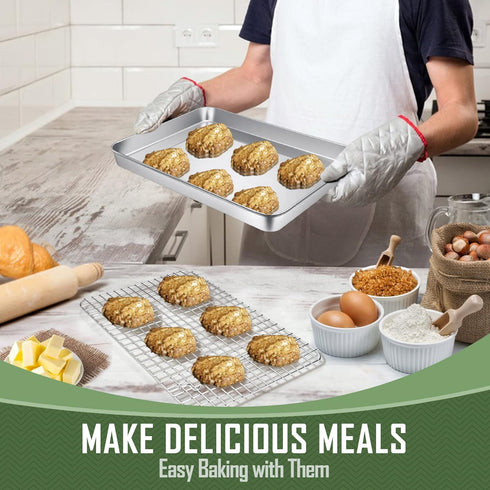9 Inch Baking Tray Pan & Cooling Rack Set, Joyfair Stainless Steel Toaster Oven Pan with Grid Rack for Cookies, Meats