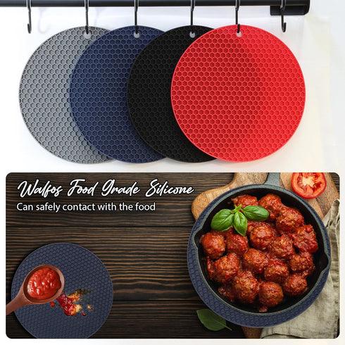 Joyhalo Trivets for Hot Dishes, Silicone Pot Holders for Kitchen Countertops, Flexible and Easy to Wash (Navy)