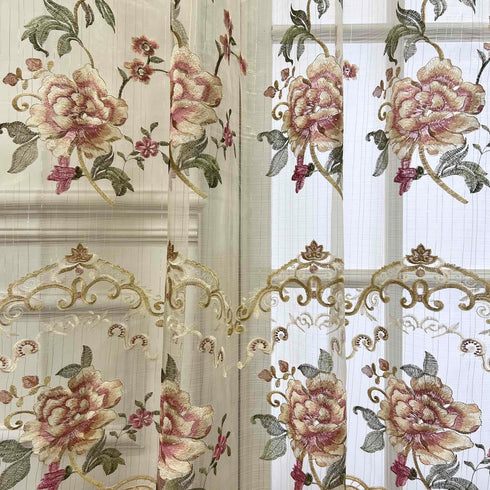 Luxury Embroidered Sheer Curtain for Living Room, 84 inch Length, Custom Elegant Luxurious Embroidery Drape (39x84 inch)