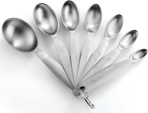 Spring Chef Stainless Steel Measuring Spoons Set of 7, Oval Metal Teaspoon & Tablespoon for Baking & Cooking