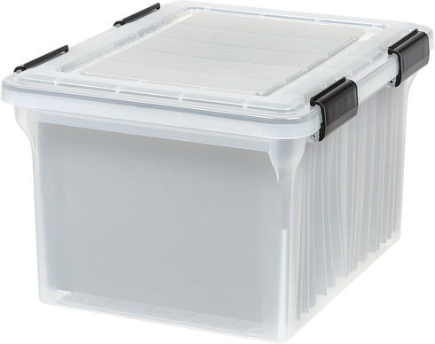 IRIS USA WeatherPro File Box Organizer for Letter/Legal Files, Water Resistant Document Box, Clear 32 Qt.