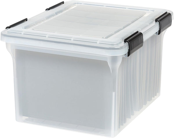 IRIS USA WeatherPro File Box Organizer for Letter/Legal Files, Water Resistant Document Box, Clear 32 Qt.