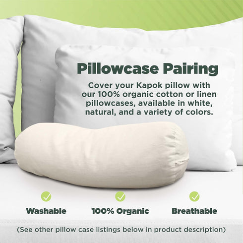 Bean Products Kapok Neck Roll Pillow for Sleeping – Hypoallergenic Organic Cotton Fabric Neck Pillow for Pain Relief