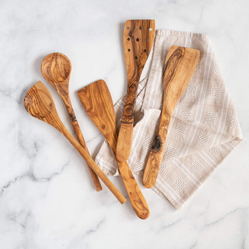 Tramanto Olive Wood Utensil Set | 5 Piece Spatula and Spoon, 12 Inch Luxury Kitchen Set with Gift Box