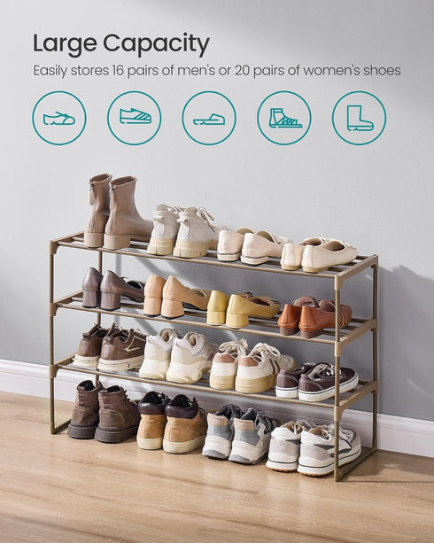 3-Tier 16-20 11.8 36.2 21.7 Inches, ULSA303K01 SONGMICS Shoe Rack, Shoe Organizer, Metal Storage Shelf, Upright