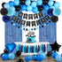Blue and Black Happy Birthday Party Decorations Kit, Banner, Fringe Curtain, Foil Balloons, Cake Topper for Birthday