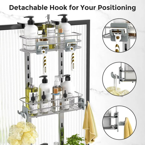 3-Tier 4 ODesign Over The Door Shower Caddy, Adjustable Hanging Shower Caddy with Soap Holder & Hooks, Rustproof