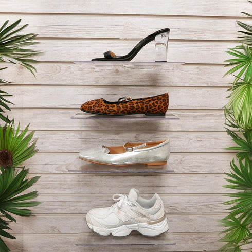 4" 10" 2 Pack Clear Acrylic Slatwall Shoe Shelf, D x L Flat Acrylic Shoe Display Shelf