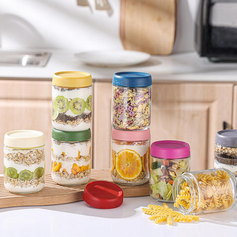 16 OZ 8 Pack, Smoothies(8 Pack) Overnight Oats Jars with Lids Glass Meal Prep Containers, Reusable Food Storage Jars