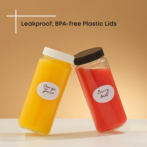 16 oz Set 8 JoyJolt Glass Juice Bottles, Glass Bottles with Caps. of Juice Containers with Lids for Fridge, and Labels