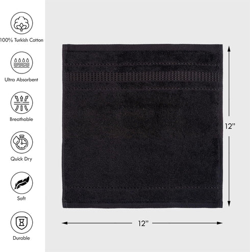 4 Set, 100% 12 12 Melissa Linen, Piece Washcloths Turkish Cotton Towels for Body and Face Towels, in x in, Absorbent