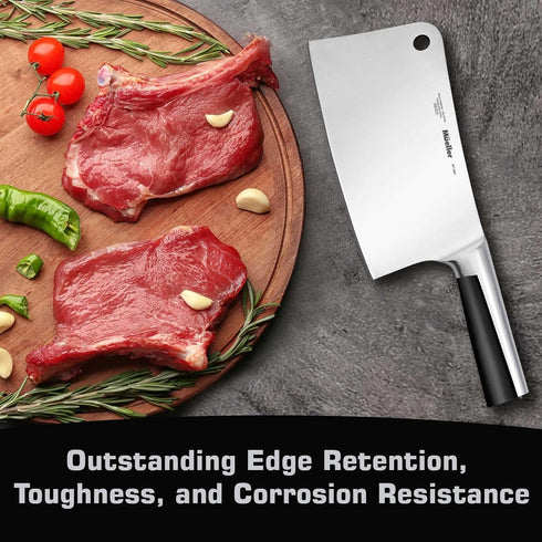 Mueller 7-Inch Meat Cleaver Knife, Stainless Steel Professional Butcher Chopper for Home Kitchen