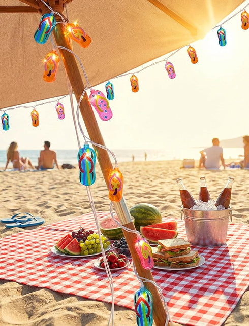 8.5Ft 10 Summer Multicolor Beach Flip Flop String Lights, Beach Themed Outdoor Party Lights with Multicolor Slipper