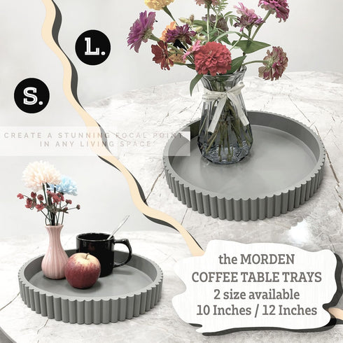 Buecasa 2pcs Set 12"/10" Modern Table Round Decorative Trays Home Decor - Circle Coffee Table Centerpiece - Wooden Cool