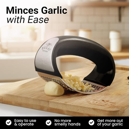 Set Zulay Kitchen Stainless Steel Garlic Press Rocker - Premium Garlic Mincer Garlic Crusher - New Innovative Garlic