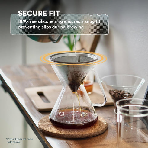 OVALWARE Paperless Stainless Steel Pour Over Coffee Filter - Reusable Coffee Cone Dripper for Chemex, Hario, and More