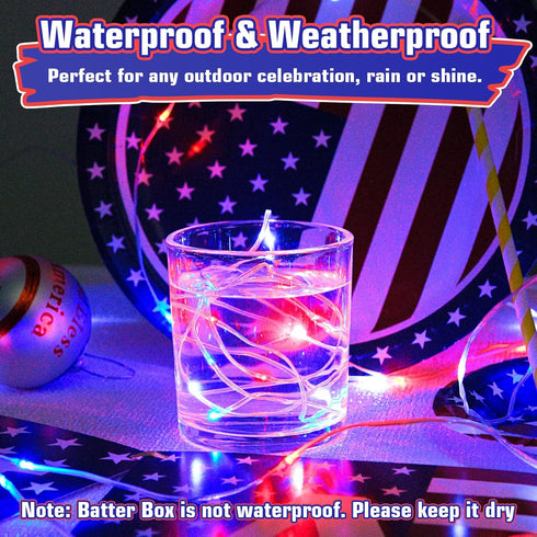 cshare 4th 16.4ft 50LED 4th Red White and Blue Fairy Lights Battery Operated, of July Lights with Timer for of July