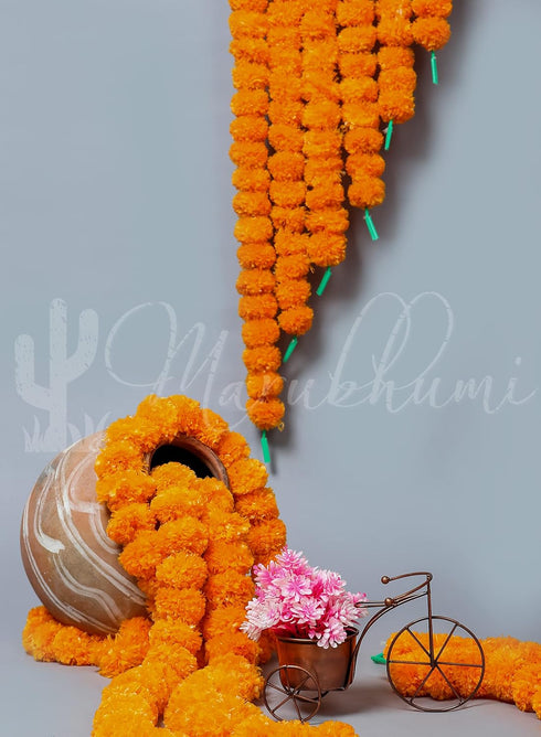 Marubhumi Long Strands Artificial Marigold Flower Garland for Diwali, Traditional Indian Decor & Home Decoration