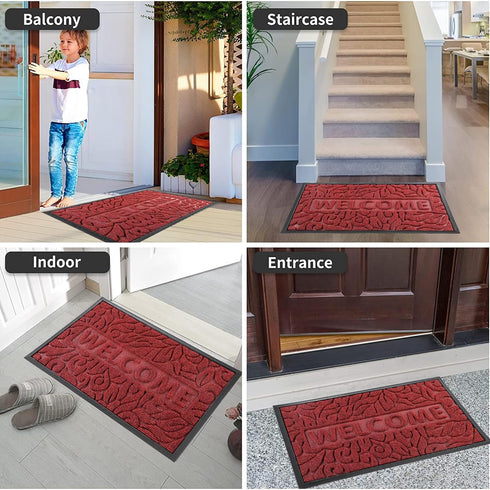 Yimobra Welcome Outdoor Front Door Mat, Heavy Duty Non-Slip, Rubber Backing, 29.5x17, Wine Red