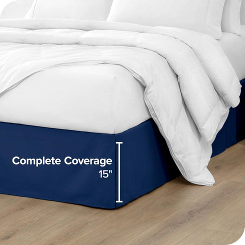 Bare Home Queen Bed Skirt - 15-Inch Tailored Drop, Easy Fit with Center & Corner Pleats (Queen, Dark Blue)