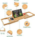 Utoplike Bamboo Bathtub Caddy Tray, Adjustable Bathroom Organizer with Book Tablet Wine Glass Cup Holder (24.5"-37.4")