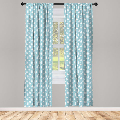 Ambesonne Bear Window Curtains, Cartoon Style Polar Bear Cubs on Sea Backdrop, Lightweight Decor 2-Panel Set, 28" x