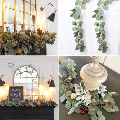 2Pack Artificial Eucalyptus Garland - 6 ft Faux Silk Eucalyptus Leaves Vines for Wedding Backdrop Decor