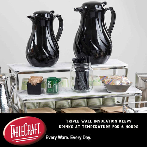 Tablecraft Insulated Coffee Server, Tea and Hot Water Beverage Dispenser, 64 Ounce, Black, BPA Free