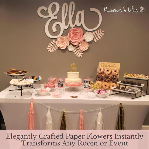 Rainbows & Lilies 15pc Large Paper Flowers Decorations for Wall - Reusable 3D Decor for Girls Room, Nursery, Baby Shower