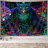 JAWO Psychedelic Owl Tapestry, Trippy Forest Line Art Wall Hanging, Moon Animal Bird Blacklight Tapestry (60X40 Inch)