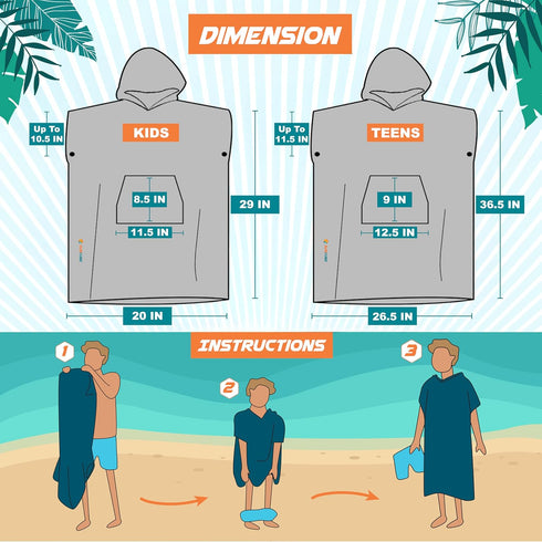 SUN CUBE Kids Changing Robe Surf Poncho, Kids Beach Towels for Teens, Microfiber Hooded Wearable Swim Towel Boys Girls