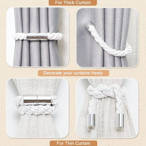 NICEEC 2 Pack Strong Magnetic Curtain Tiebacks, Decorative Weave Rope Curtain Holdbacks for Home & Office Windows