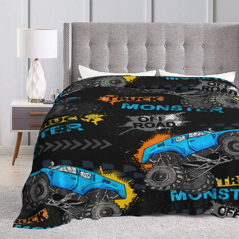 Jbofyee 80x60 Inch Monster Trucks Cars Throw Blankets All Season Ultra Soft Warm Gift for Boys Fleece Blanket for Home