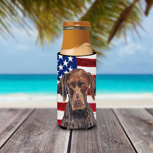 USA American Flag with German Shorthaired Pointer Ultra Beverage Insulators for Slim Cans