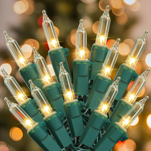 woohaha Christmas Lights,2 Pack 13ft 50 Count Incandescent Bulb Green Wire String