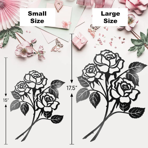 Vivegate Giant Rose Metal Art - Rose Flower Wall Decor for Living Room (Large - 17.5"X13.5")