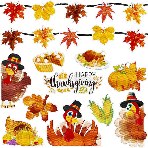 Whaline 20Pcs Fall Thanksgiving Reflective Car Magnets, Autumn Refrigerator Magnetic Stickers, Turkey Pumpkin Maple