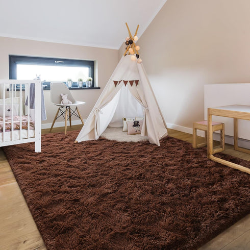 Hutha 6x9 Large Area Rugs for Living Room, Super Soft Fluffy Modern Bedroom Rug, Brown Coffee Indoor Shag Fuzzy Carpets