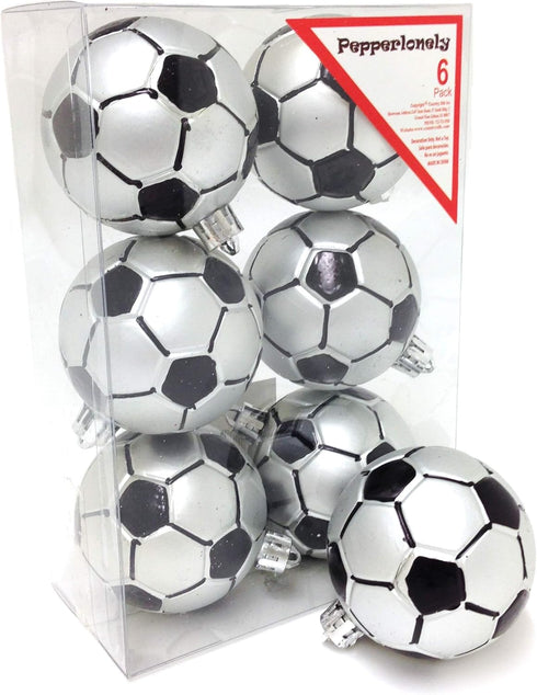 PEPPERLONELY Soccer Shatterproof Sports Ball Ornaments, Set of 6PC, 65mm (2-1/2 Inch)
