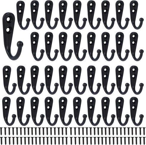 Coat Hooks-38 Pack Farmhouse Hooks with Metal Screws, Black Decorative Rustic Wall Mounted Coat Rack
