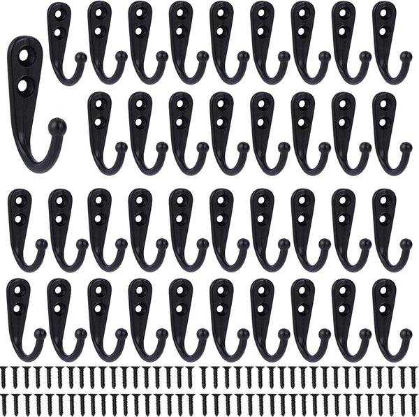 Coat Hooks-38 Pack Farmhouse Hooks with Metal Screws, Black Decorative Rustic Wall Mounted Coat Rack