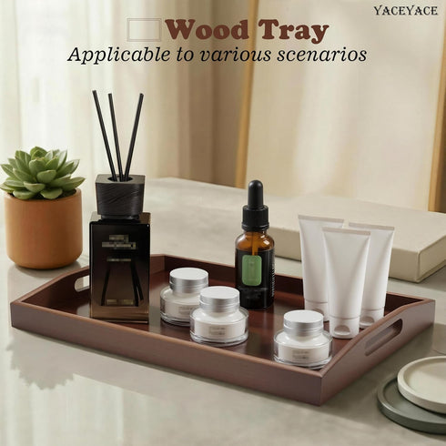 YACEYACE 17.7"x13"x2" Large Bamboo Tray for Ottoman, Large Serving Tray with Handle, Bamboo Trays for Home Decor