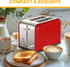 Simple Deluxe 2-Slice Toaster, Red, 6 Browning Settings, 3 Functions, Extra Wide Slot & Removable Crumb Tray