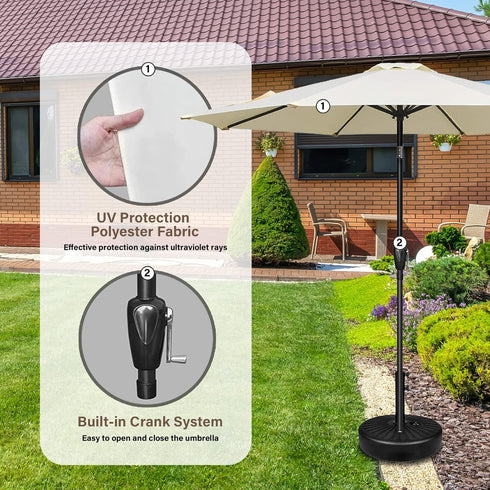 YSSOA 9' Patio Umbrella, Outdoor Table Market Yard Umbrella with 8 Sturdy Ribs, Beige