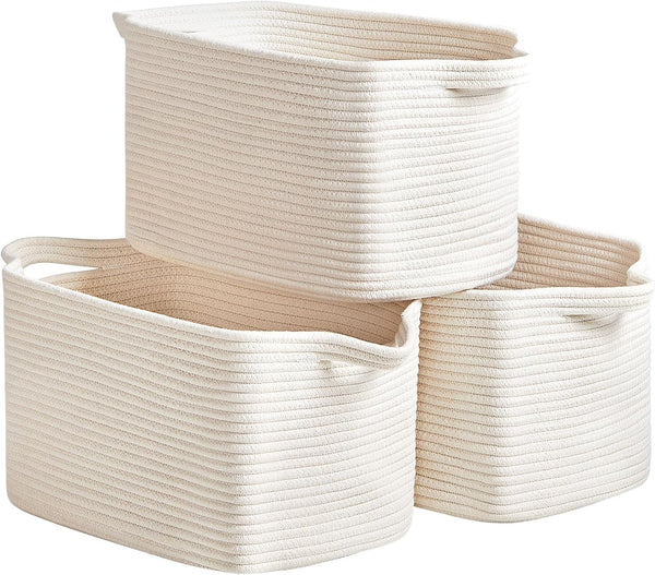 R RUNKA Cotton Rope Storage Basket 15"x10"x9" Fabric Storage Bins for Organizing