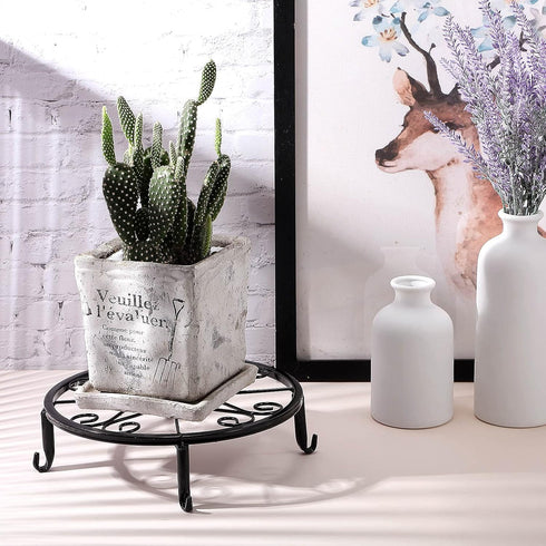 4 Pieces Metal Potted Plant Stand Round Iron Floor Flower Supports Holder Decorative Garden Pots Containers Stand