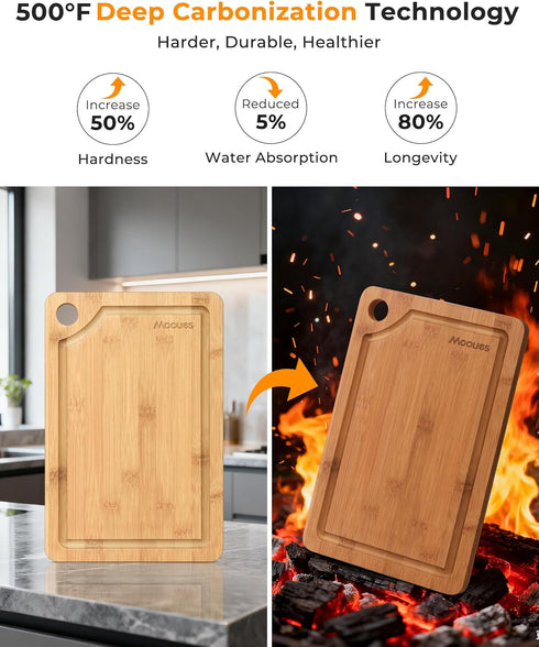 Set 3-Piece Bamboo Cutting Board for Kitchen, Knife-Friendly Wooden Cutting Boards with Juice Groove, Durable Chopping