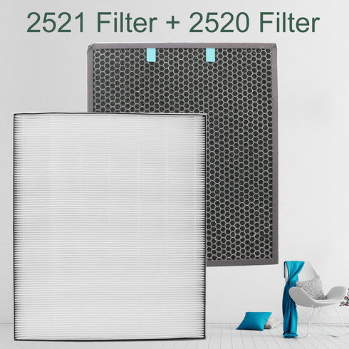 Replacement 400 Filter for Bissell Air400-2521, Includes 2520 Active Carbon Filter and 1 Carbon Filter, Part 2521, 2520