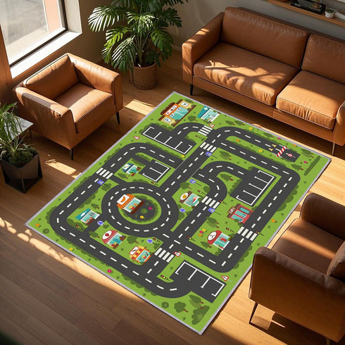 MOFAZEE 2'7" 3'11", 3-12 Road Rug for Kids, x Toy Car Play Rug Mat Carpet with Construction Town Style in Playroom