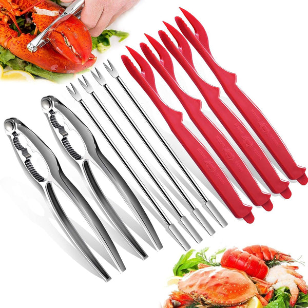 10PCS Crab Nut Crackers and Seafood Tools, Stainless Steel Lobster Crackers and Picks Set, 10pcs Including 2 Crackers,